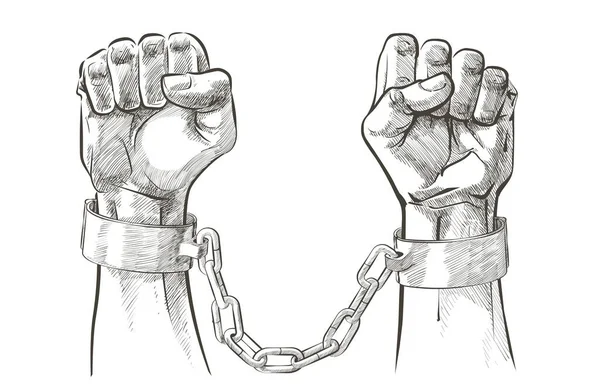 Sketch vector Handcuffs on the hands of the slave black African Americans — Stock Vector