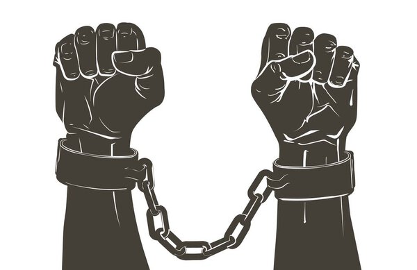 Sketch vector Handcuffs on the hands of the slave black African Americans