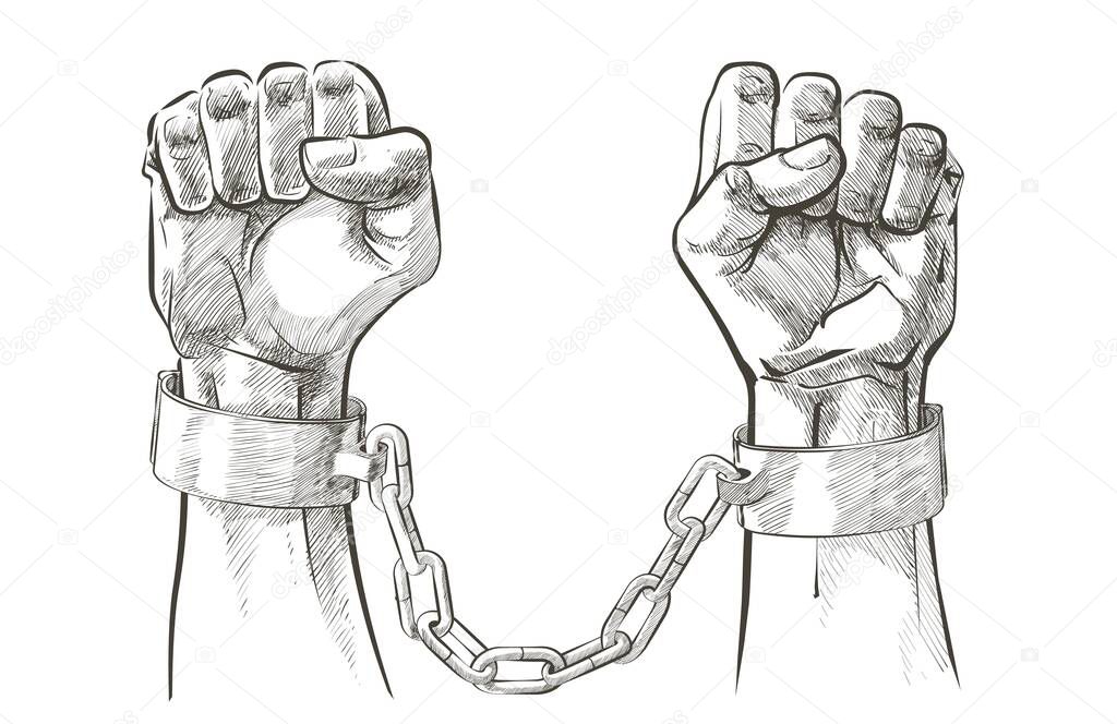 Sketch vector Handcuffs on the hands of the slave black African Americans