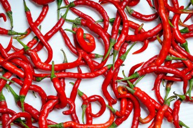 Beyaz arkaplanda kırmızı biber demeti.