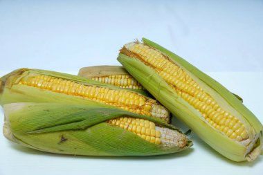 Hasattan sonra mısırın beyaz arka planda izole edilmiş görüntüsünü kapat.