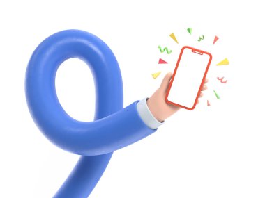 At nalı mıknatısı olan akıllı telefon kullanan el. 3d illüstrasyon