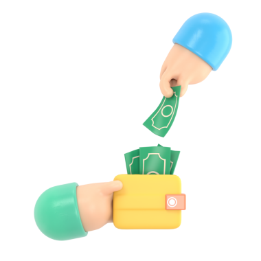 Çizgi film karakteri eli ile renkli para