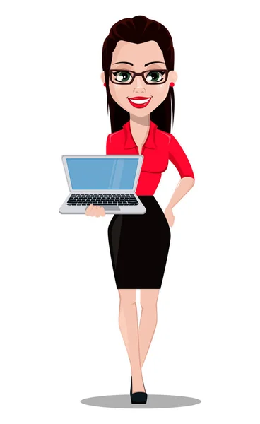 Sexy Secretary Beautiful Office Assistant Office Style Clothes Holding Laptop — Stock Vector