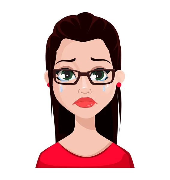 Expression Faciale Belle Femme Brune Lunettes Chemisier Rouge Des Émotions — Image vectorielle