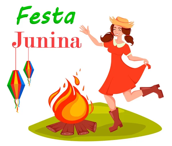 Festa Junina Cartão Saudação Cartaz Banner Convite Festival Brasil Junho —  Vetores de Stock