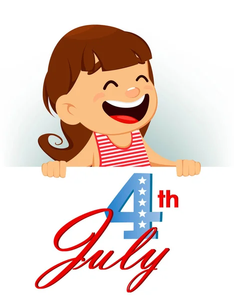 Happy Den Nezávislosti Blahopřání Vlastenecké Usmívající Dívka Drží Transparent Pozdravy — Stockový vektor
