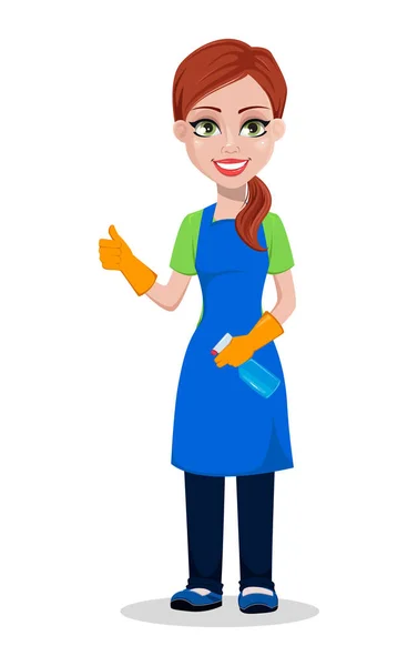 Personal Empresa Limpieza Uniforme Mujer Limpiador Personajes Dibujos Animados Con — Vector de stock