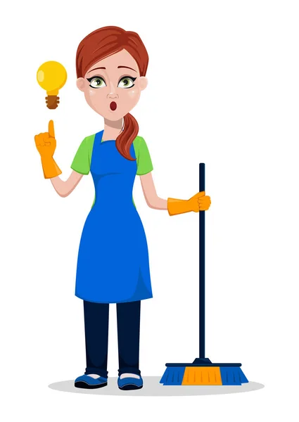 Personel Sprzątający Firmy Mundurze Kobieta Kreskówka Cleaner Dobry Pomysł Wektor — Wektor stockowy
