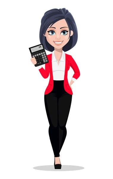Femme Affaires Manager Banquier Belle Banquière Costume Affaires Jolie Calculatrice — Image vectorielle