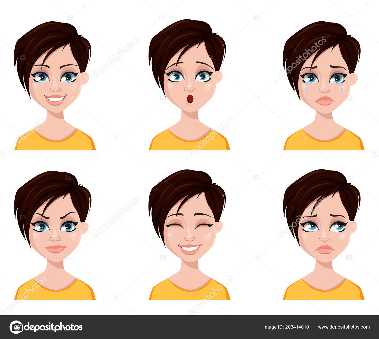 Face Expressions Woman Fashionable Hairstyle Different Female Emotions Set  Beautiful Stock Vector Image by ©VectorKIF #203414010