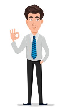 İş adamı office tarzı giysiler içinde. İşadamı, bankacı, Yöneticisi, ok işaret gösteren çizgi film karakteri. Vektör çizim
