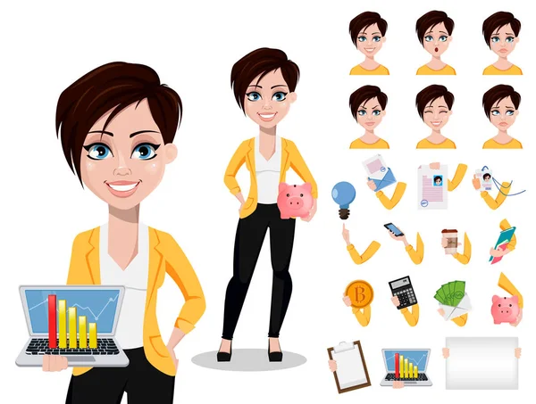 Business Woman Freelancer Banker Beautiful Lady Casual Clothes Pack Body — Stock Vector