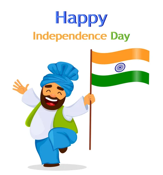 Happy Independence Day India Greeting Card Flyer Poster Smiling Sikh — Stock Vector