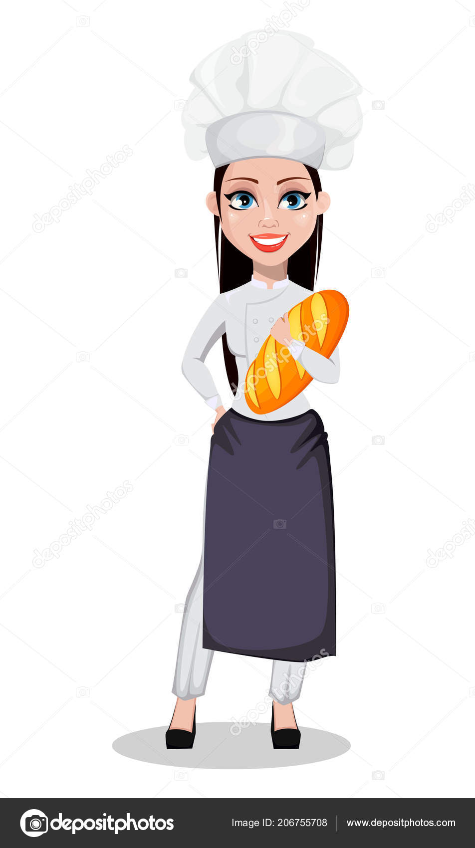 Image vectorielle Belle Boulangère Uniforme Professionnel Chapeau Chef  Tenant Pain Frais Joyeux par ©VectorKIF - 206755708, image size:952x1700