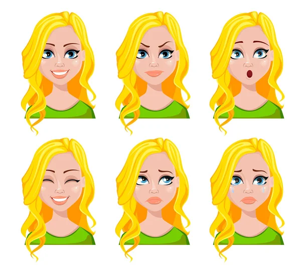 Expressions Faciales Femme Étudiante Différentes Émotions Féminines Beau Personnage Dessin — Image vectorielle