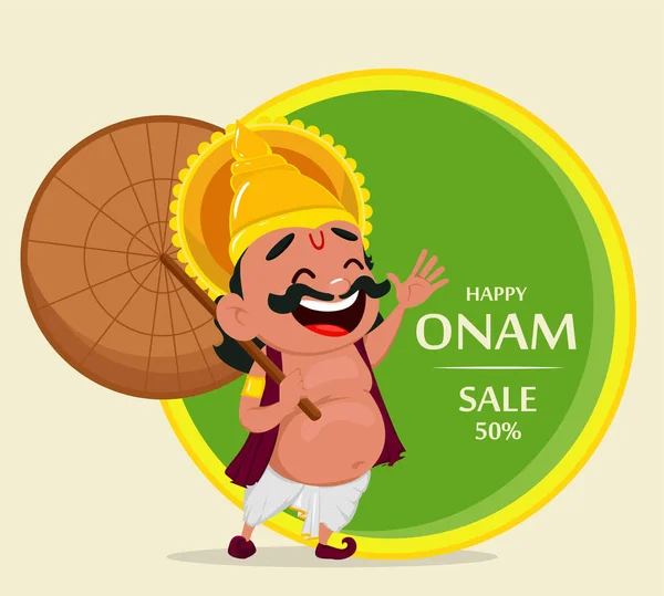 Celebración Onam Rey Mahabali Sosteniendo Paraguas Alegre Personaje Dibujos Animados — Vector de stock