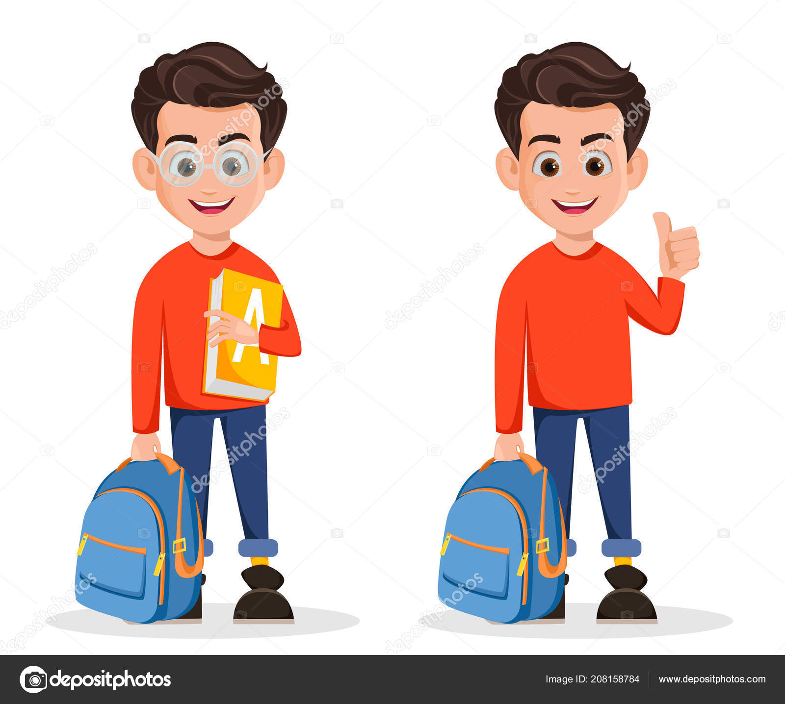 Welcome Back School Set Two Poses Boy Ready School Cartoon Vector Image By C Vectorkif Vector Stock