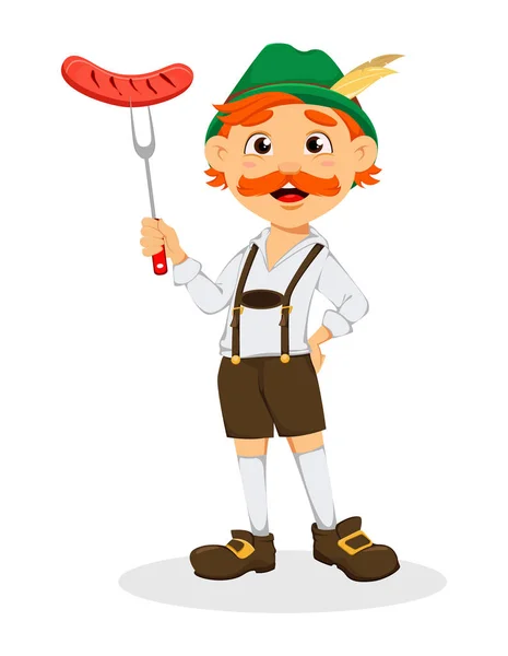 Oktoberfest Sörfesztivál Helyszíne Vicces Vörös Hajú Ember Képregény Karakter Gazdaság — Stock Vector