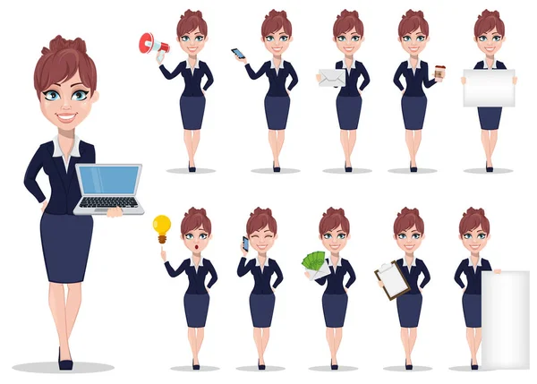 Empresária Personagem Desenho Animado Mulher Negócios Bonita Roupas Estilo Escritório — Vetor de Stock