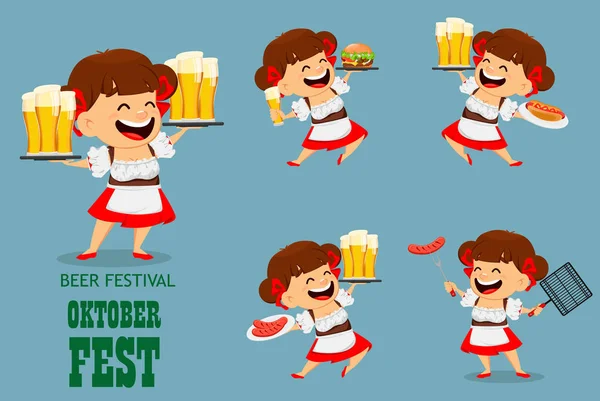 Oktoberfest Sörfesztivál Helyszíne Vicces Rajzfilmfigura Meghatározott Jelent Kék Háttér Vektor — Stock Vector