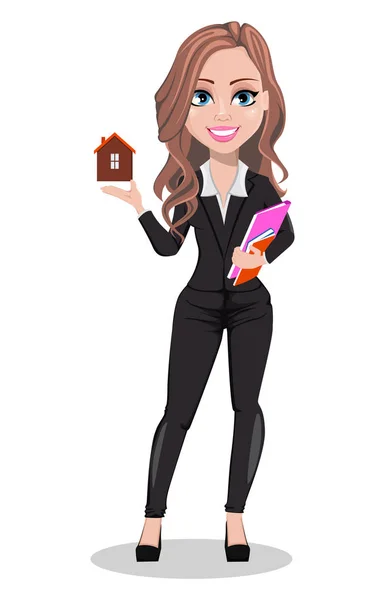 Agent Immobilier Personnage Dessin Animé Belle Femme Agent Immobilier Tenant — Image vectorielle