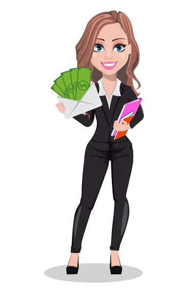 Agente Imobiliário Personagem Desenhos Animados Mulher Bonita Corretor Imóveis Segurando —  Vetores de Stock
