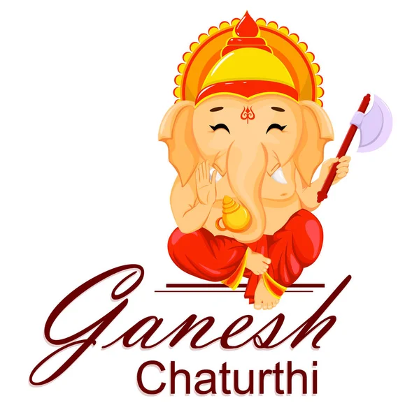 Boldog Ganesh Chaturthi Üdvözlőlap Hagyományos Indiai Fesztivál Ganesha Rajzfilm Stílusú — Stock Vector