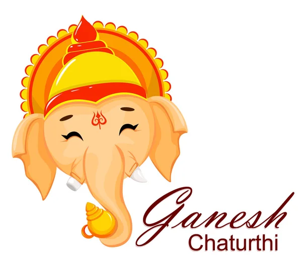 Boldog Ganesh Chaturthi Üdvözlőlap Hagyományos Indiai Fesztivál Arc Ganesha Rajzfilm — Stock Vector