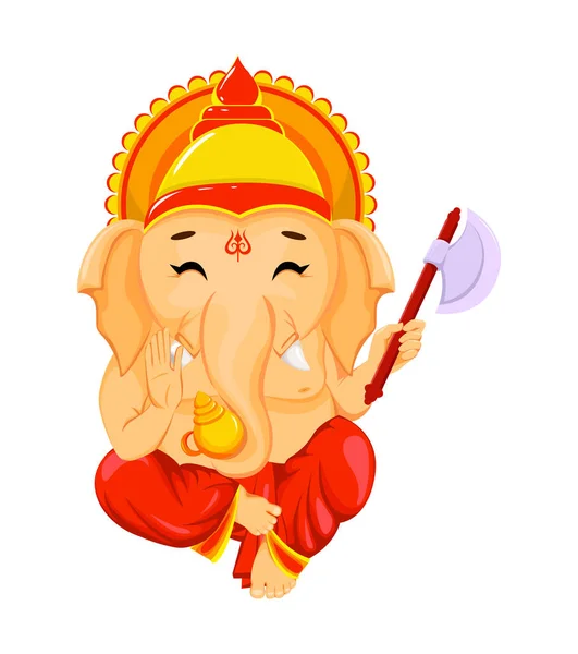 Glad Ganesh Chaturthi Traditionella Indiska Festival Sitter Lord Ganesha Innehav — Stock vektor