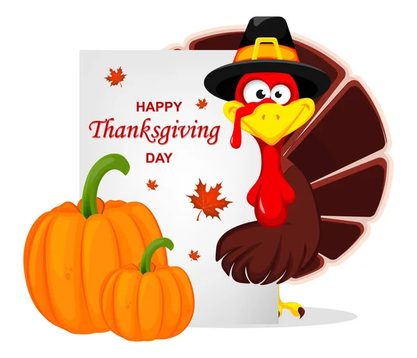 Happy Thanksgiving, greeting card, poster or flyer for holiday. Thanksgiving turkey. Vector illustration