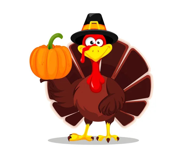 Happy Thanksgiving Greeting Card Poster Flyer Holiday Thanksgiving Turkey Holding — Stock Vector