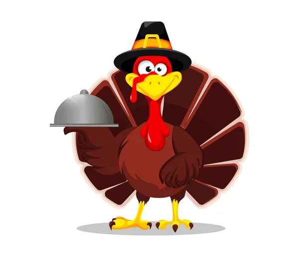 Happy Thanksgiving Greeting Card Poster Flyer Holiday Thanksgiving Turkey Holding — Stock Vector