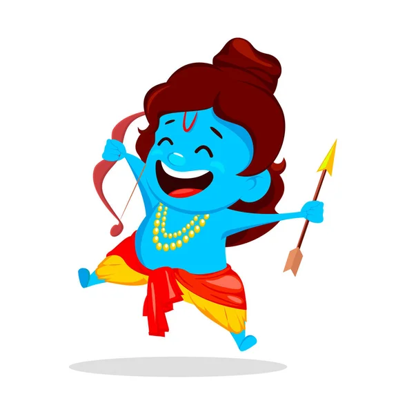 Lord Rama Holding Bow Arrow Funny Cartoon Character Navratri Festival — Stock Vector