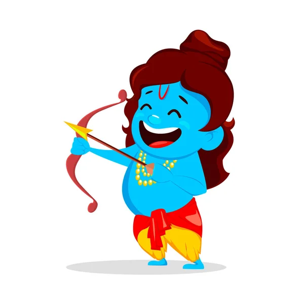 Lord Rama Standing Bow Arrow Funny Cartoon Character Navratri Festival — Stock Vector