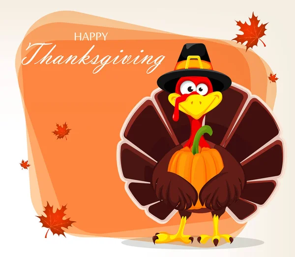 Thanksgiving Wenskaart Met Een Vogel Turkije Dragen Van Een Hoed — Stockvector