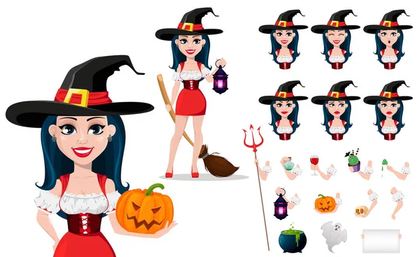 Veselý Halloween Sexy Čarodějnice Krásné Šaty Klobouk Pack Částí Těla — Stockový vektor