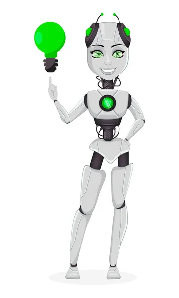 Robot Mesterséges Intelligencia Női Bot Aranyos Rajzfilm Karaktert Mutat Zöld — Stock Vector