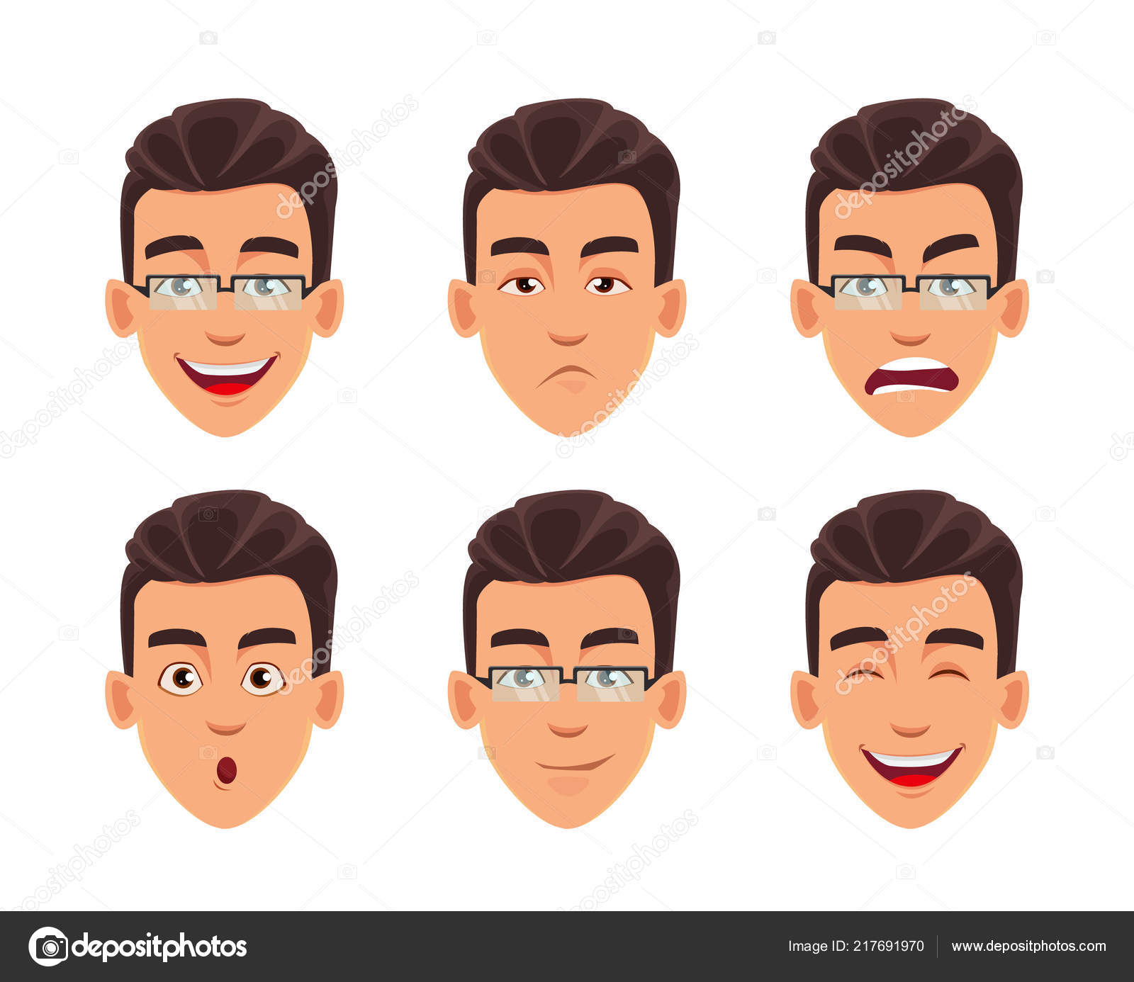 Face Expressions Business Man Different Male Emotions Set Handsome Cartoon  Stock Vector Image by ©VectorKIF #217691970