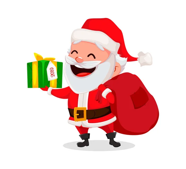 Frohe Weihnachten Lustiger Weihnachtsmann Fröhliche Cartoon Figur Mit Geschenkbox Und — Stockvektor