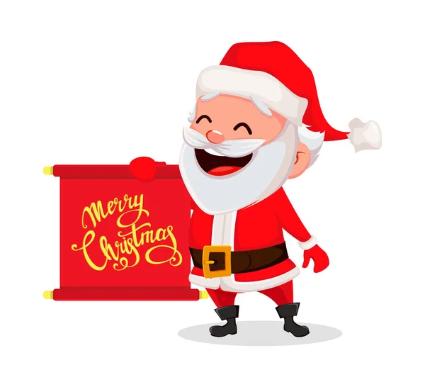 Frohe Weihnachten Lustiger Weihnachtsmann Fröhliche Cartoon Figur Die Schriftrolle Mit — Stockvektor