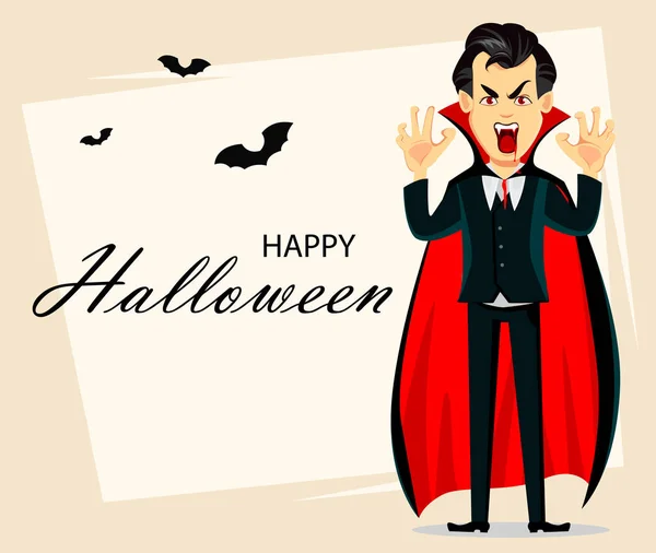 Feliz Tarjeta Felicitación Halloween Invitación Póster Folleto Vampiro Morder Personaje — Vector de stock