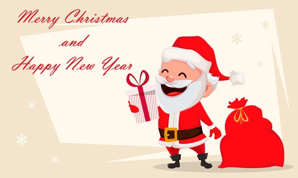 Веселого Різдва Листівку Смішні Санта Клауса Веселий Мультиплікаційний Персонаж Проведення — стоковий вектор