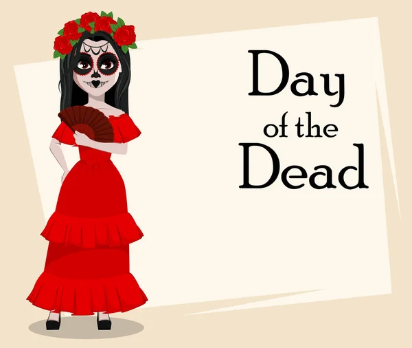 Día Los Muertos Fiesta Tradicional Hermosa Chica Con Espeluznante Cuerpo — Vector de stock