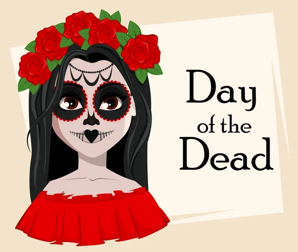 Day Dead Traditional Holiday Beautiful Girl Spooky Body Art Vector — Stock Vector