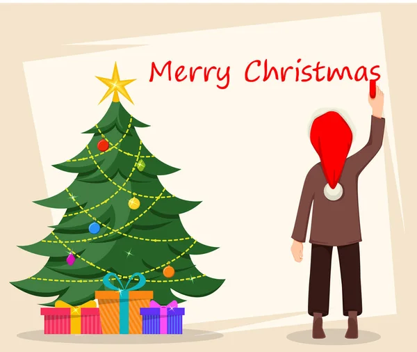 Καλά Χριστούγεννα Ευχετήρια Κάρτα Παιδί Γραφής Χαιρετισμούς Στον Τοίχο Κοντά — Διανυσματικό Αρχείο