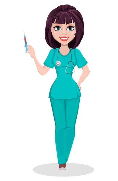 Wanita Dokter Hewan Karakter Kartun Yang Lucu Dokter Hewan Wanita - Stok Vektor