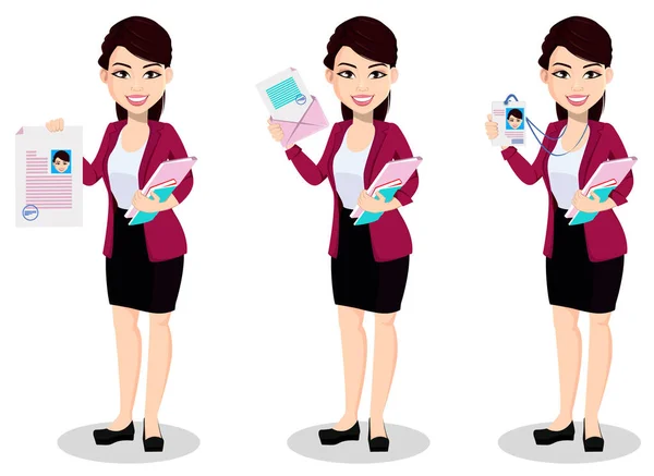 Asian Business Woman Office Clothes Beautiful Lady Cartoon Character Set — Stock Vector