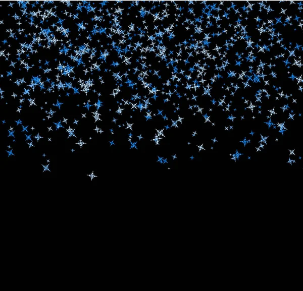 黒い背景に空から落ちてくる青い雪の結晶 抽象的な背景 キラキラ バナーのパターン 冬の休日のためのベクトル図 — ストックベクタ