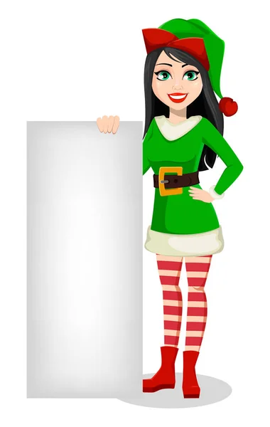 Feliz Navidad Feliz Año Nuevo Hermosa Mujer Disfrazada Elfo Lady — Vector de stock
